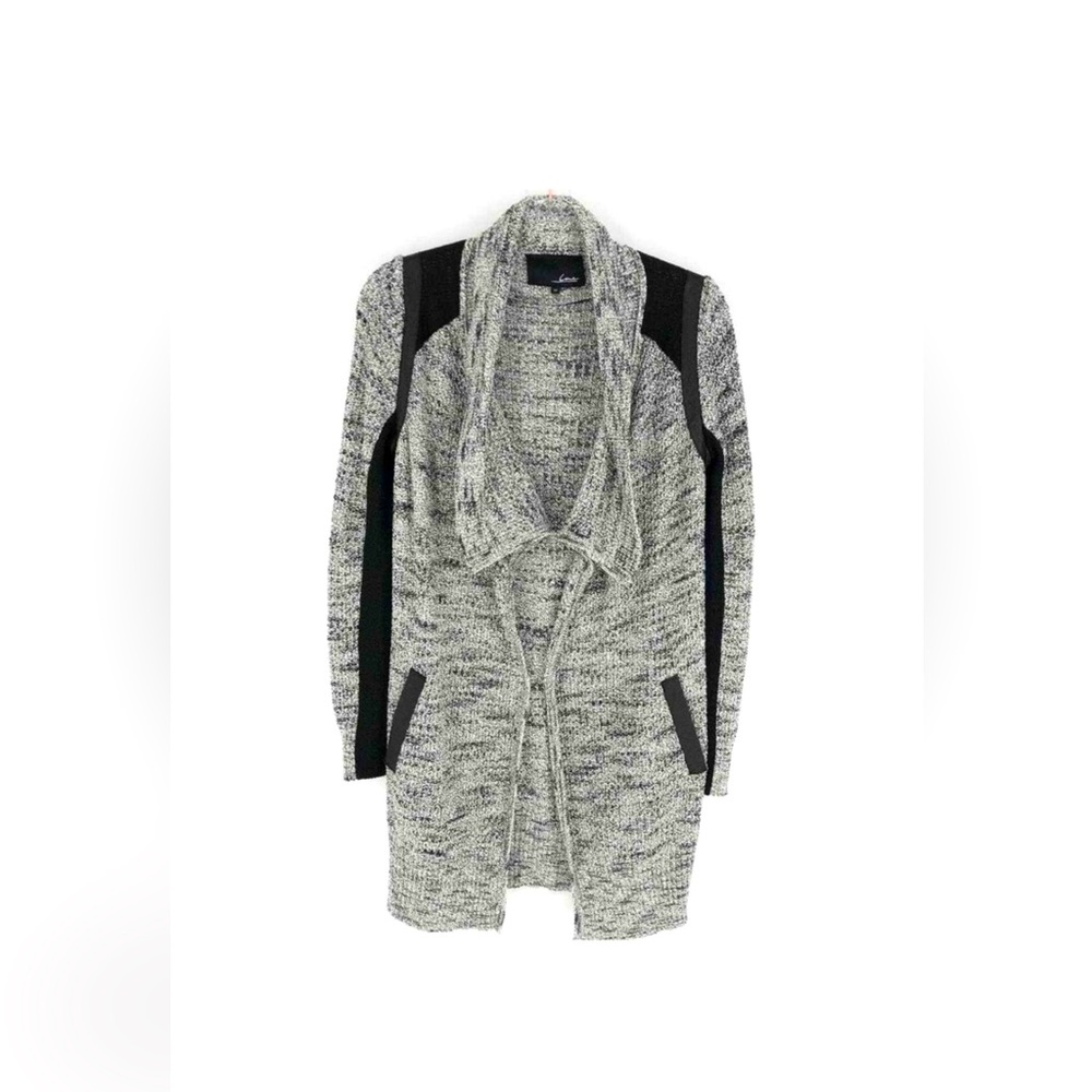 🚨𝐂𝐋𝐄𝐀𝐑𝐎𝐔𝐓 𝐒𝐀𝐋𝐄🚨𝐋𝐈𝐍𝐄 LEATHER+KNIT Grey/black open cardigan